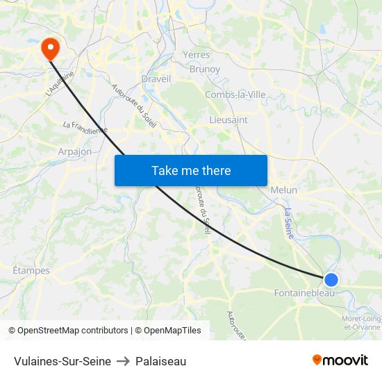 Vulaines-Sur-Seine to Palaiseau map