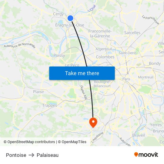 Pontoise to Palaiseau map