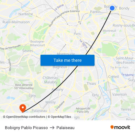 Bobigny Pablo Picasso to Palaiseau map