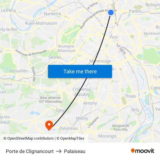 Porte de Clignancourt to Palaiseau map