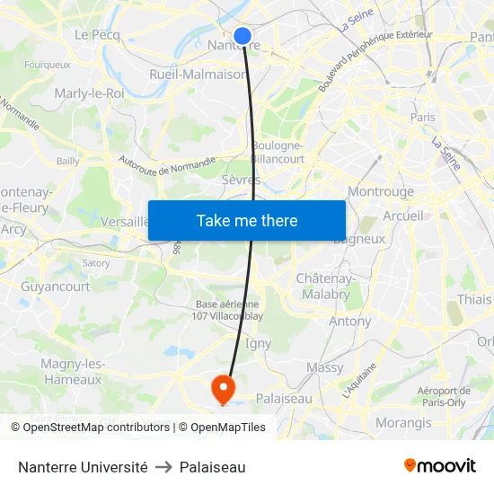 Nanterre Université to Palaiseau map