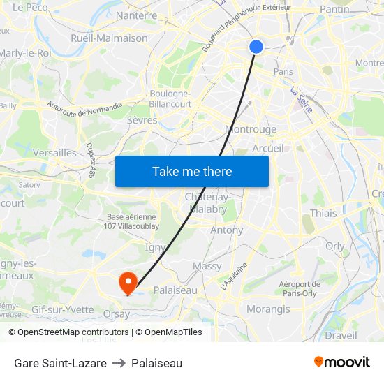 Gare Saint-Lazare to Palaiseau map