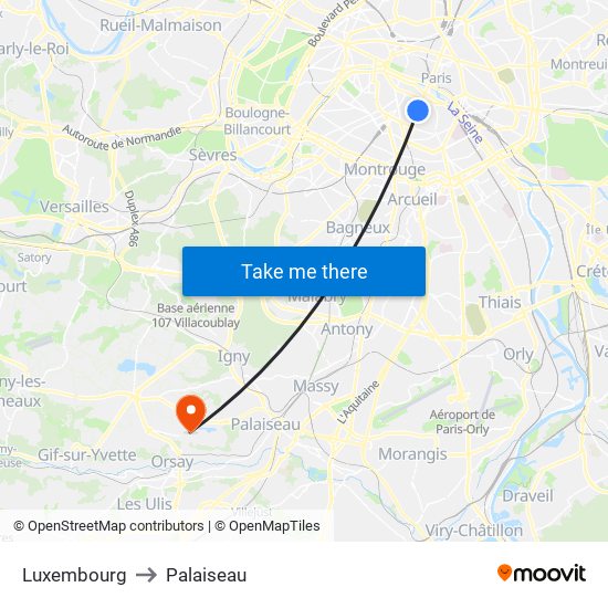 Luxembourg to Palaiseau map