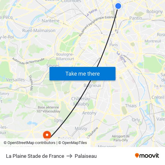 La Plaine Stade de France to Palaiseau map