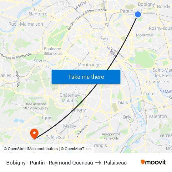 Bobigny - Pantin - Raymond Queneau to Palaiseau map