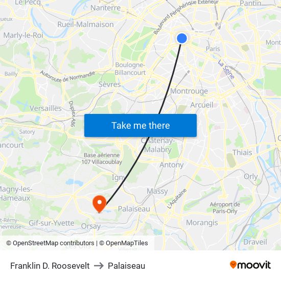 Franklin D. Roosevelt to Palaiseau map