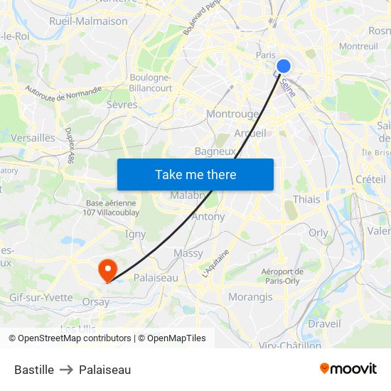 Bastille to Palaiseau map
