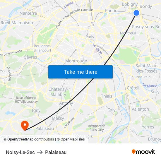 Noisy-Le-Sec to Palaiseau map