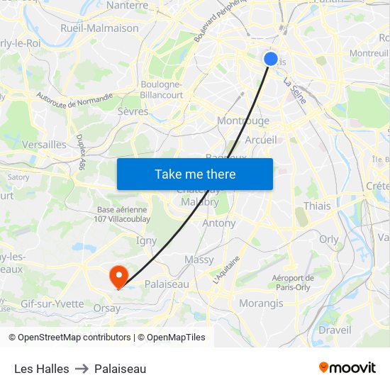 Les Halles to Palaiseau map