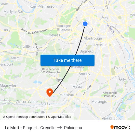 La Motte-Picquet - Grenelle to Palaiseau map
