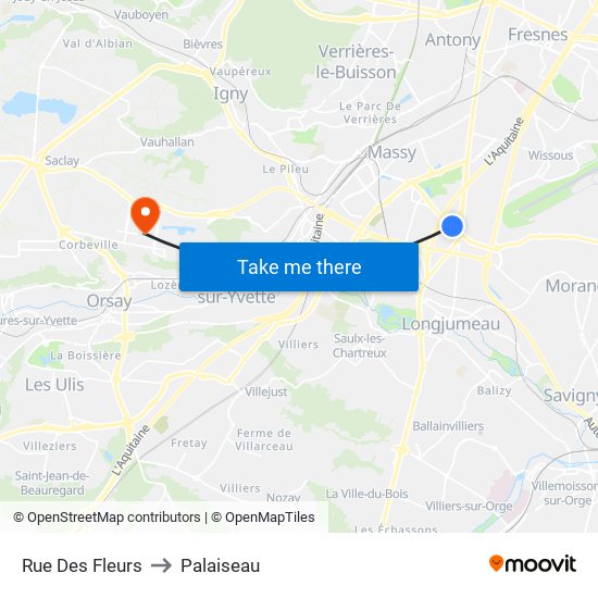 Rue Des Fleurs to Palaiseau map