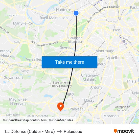 La Défense (Calder - Miro) to Palaiseau map