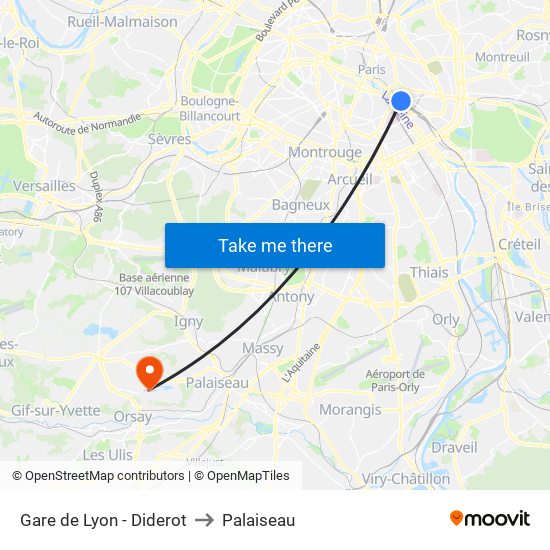 Gare de Lyon - Diderot to Palaiseau map