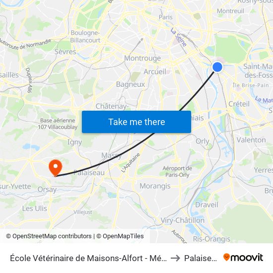 École Vétérinaire de Maisons-Alfort - Métro to Palaiseau map