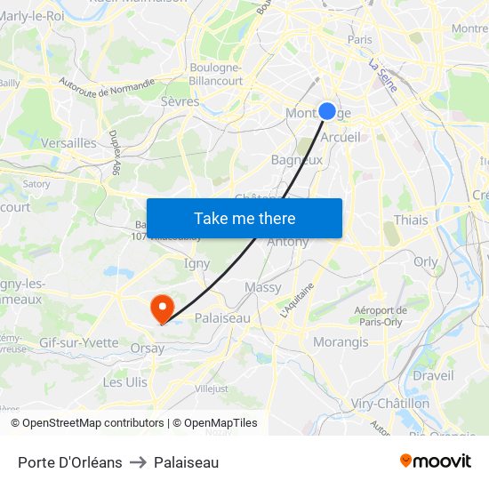 Porte D'Orléans to Palaiseau map