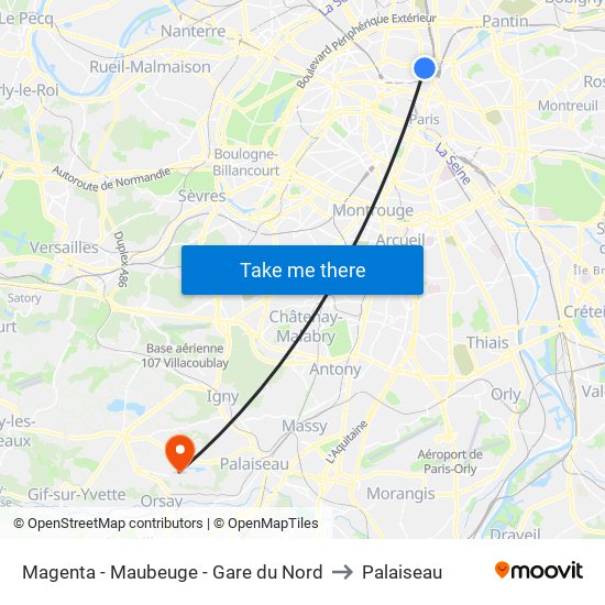 Magenta - Maubeuge - Gare du Nord to Palaiseau map