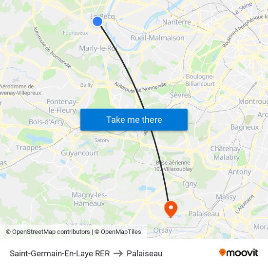Saint-Germain-En-Laye RER to Palaiseau map