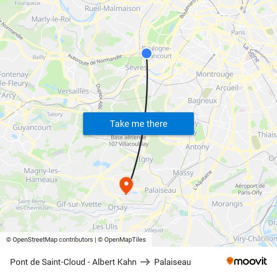 Pont de Saint-Cloud - Albert Kahn to Palaiseau map