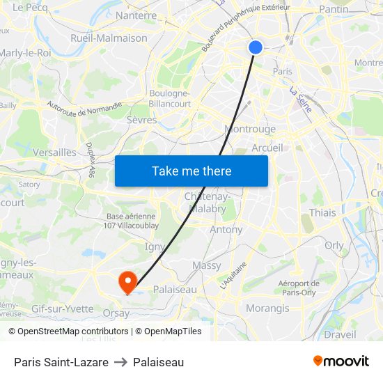 Paris Saint-Lazare to Palaiseau map