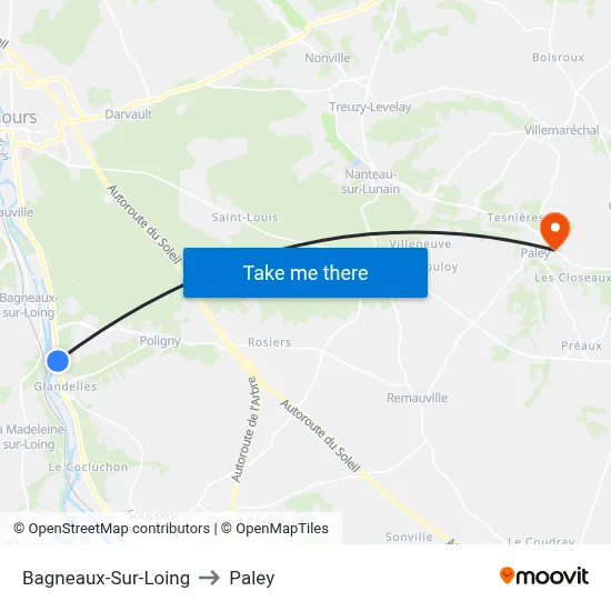 Bagneaux-Sur-Loing to Paley map