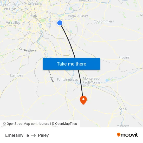 Emerainville to Paley map