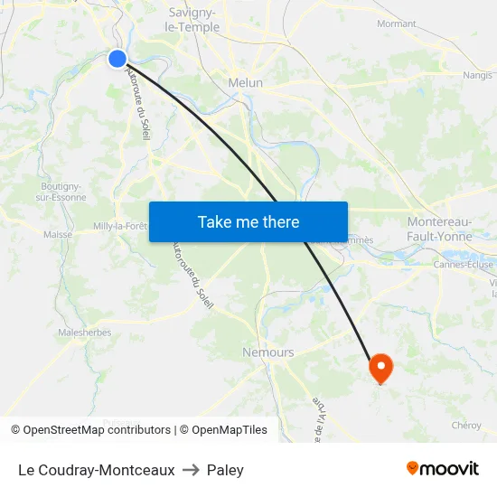 Le Coudray-Montceaux to Paley map