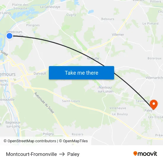 Montcourt-Fromonville to Paley map