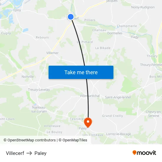 Villecerf to Paley map