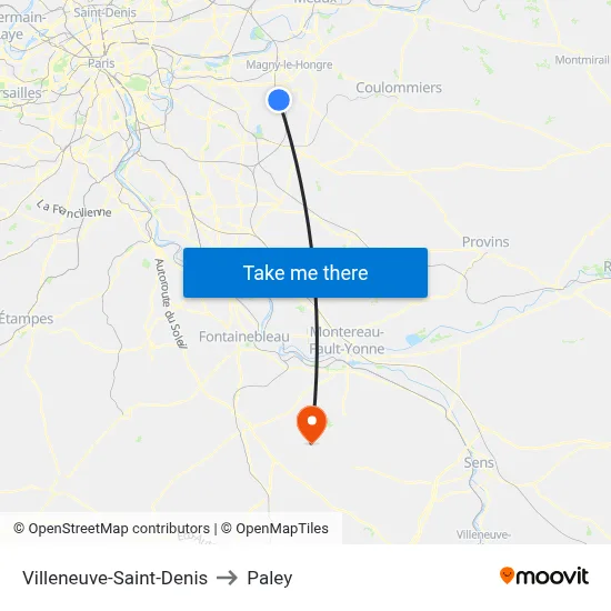 Villeneuve-Saint-Denis to Paley map