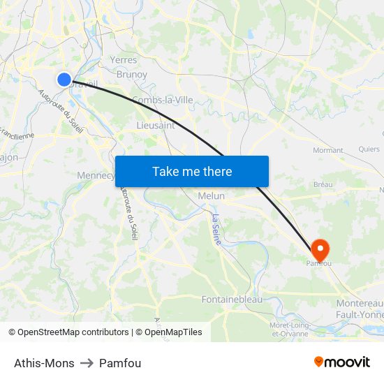 Athis-Mons to Pamfou map