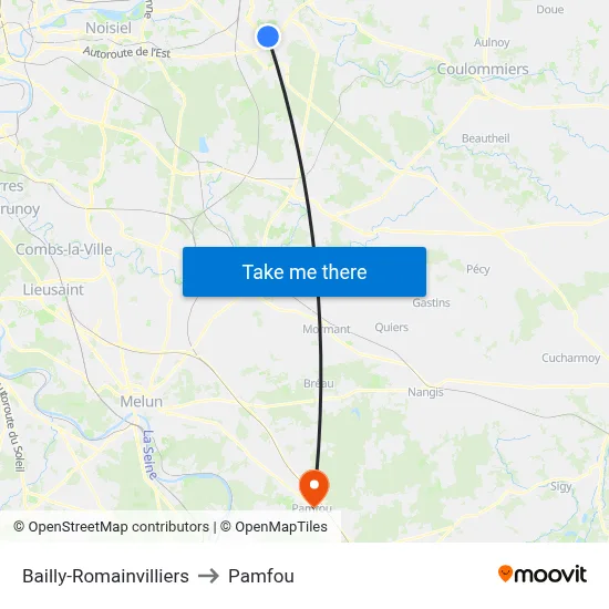 Bailly-Romainvilliers to Pamfou map