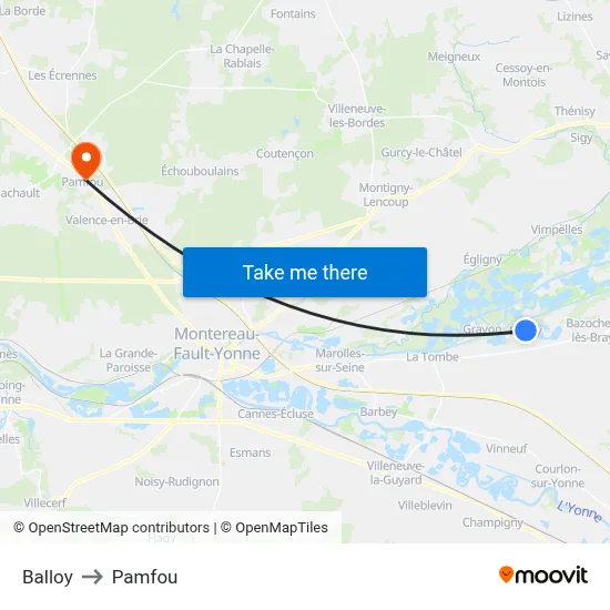 Balloy to Pamfou map