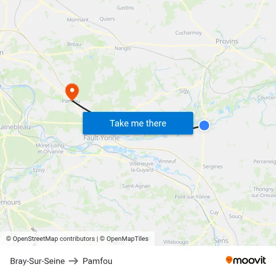Bray-Sur-Seine to Pamfou map