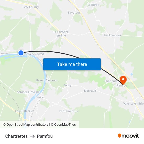 Chartrettes to Pamfou map