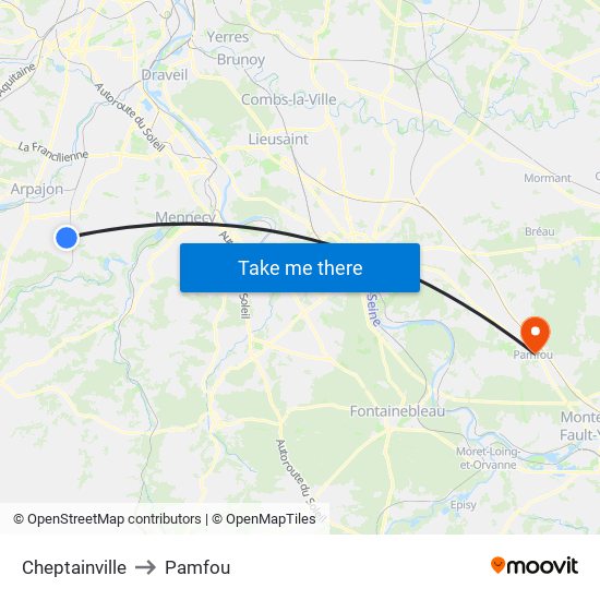 Cheptainville to Pamfou map