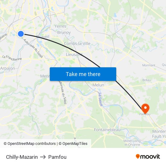 Chilly-Mazarin to Pamfou map