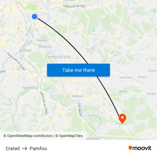 Creteil to Pamfou map