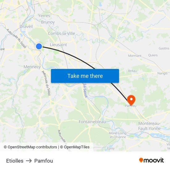 Etiolles to Pamfou map
