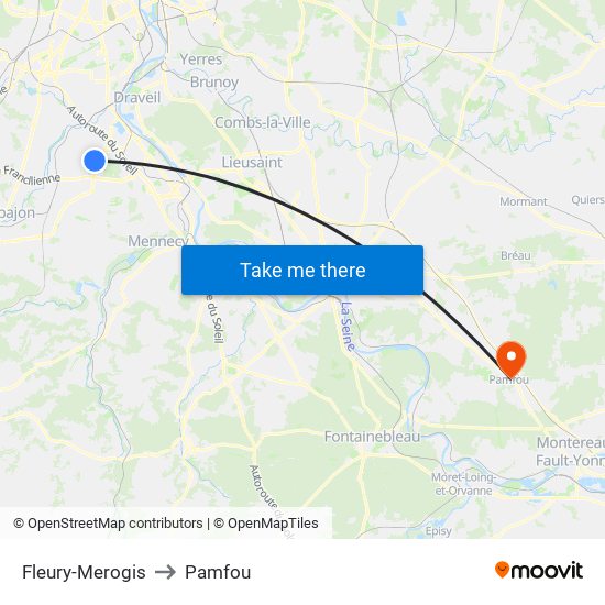 Fleury-Merogis to Pamfou map