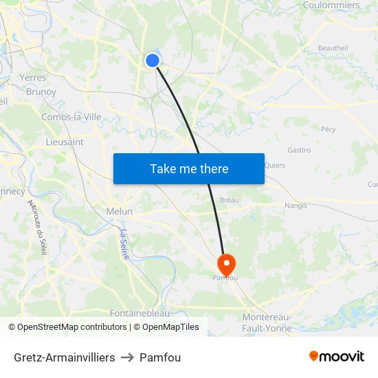 Gretz-Armainvilliers to Pamfou map