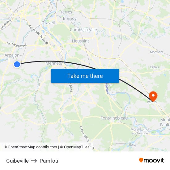 Guibeville to Pamfou map