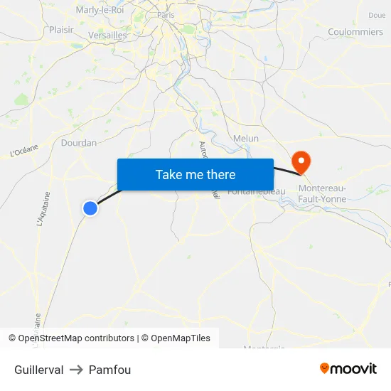 Guillerval to Pamfou map