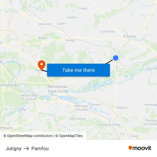 Jutigny to Pamfou map