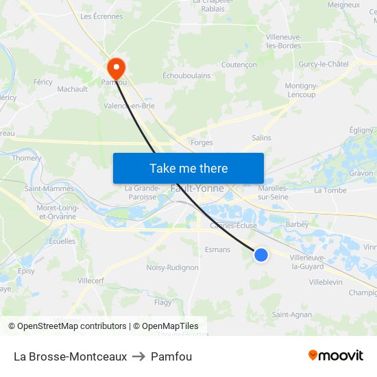 La Brosse-Montceaux to Pamfou map