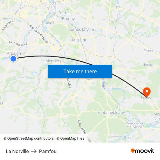 La Norville to Pamfou map