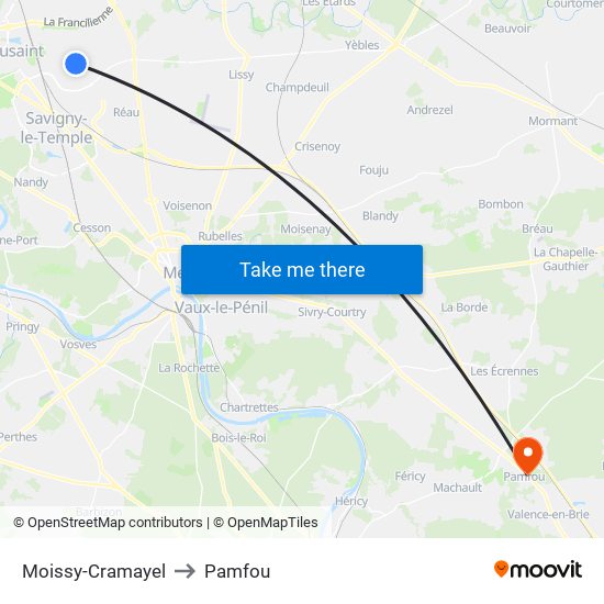 Moissy-Cramayel to Pamfou map