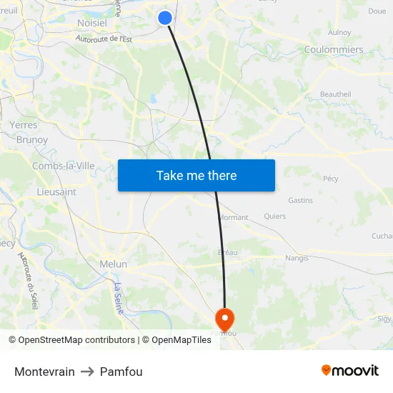 Montevrain to Pamfou map