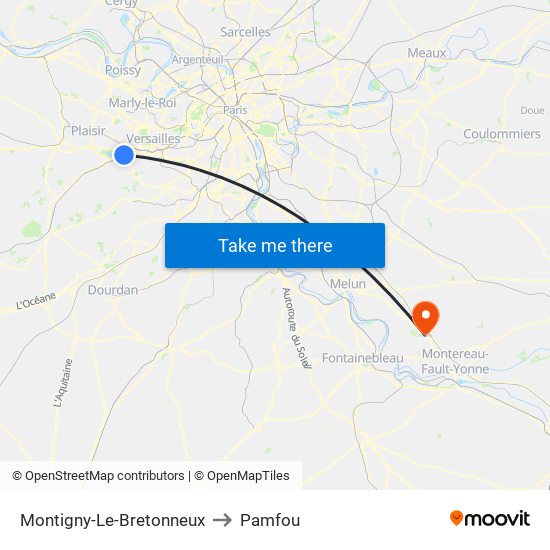 Montigny-Le-Bretonneux to Pamfou map