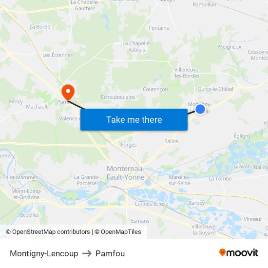 Montigny-Lencoup to Pamfou map