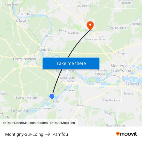 Montigny-Sur-Loing to Pamfou map